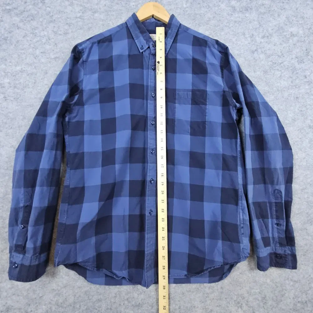 J Crew Men's Blue/Black Plaid Button Down‎ Shirt Size L 16-16 1/2 2-Ply Cotton